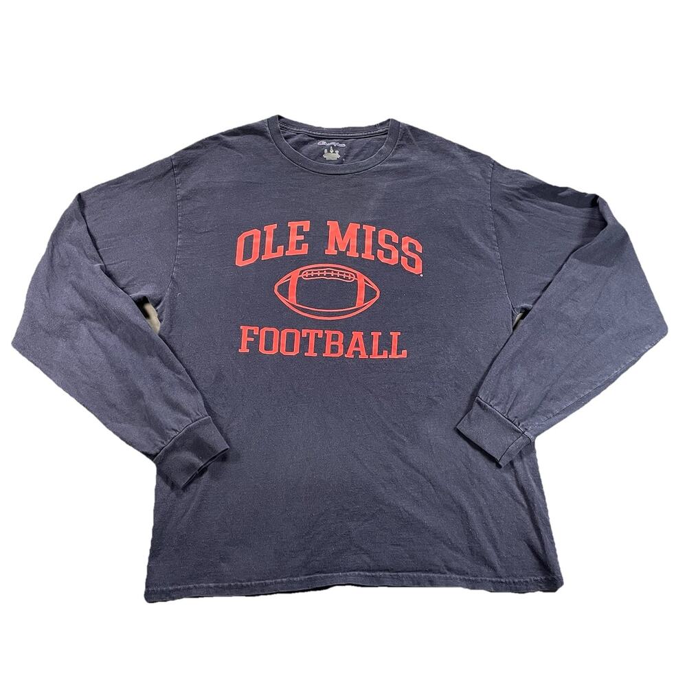 Champion Ole Miss Rebels Football Shirt L Large Long Sleeve Navy Blue NCAA